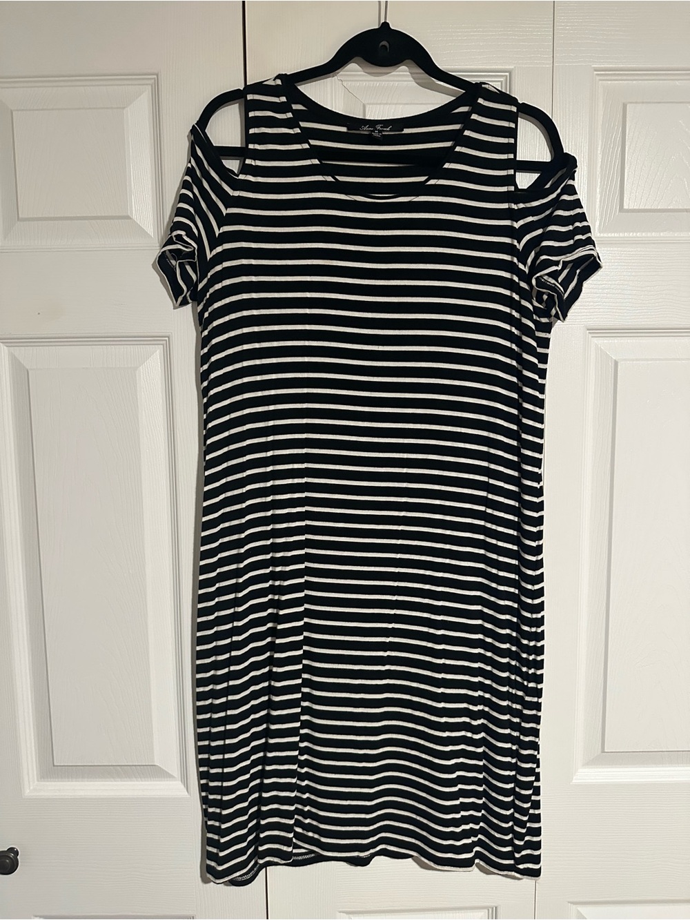 Cold-Shoulder Black and White Striped Dress